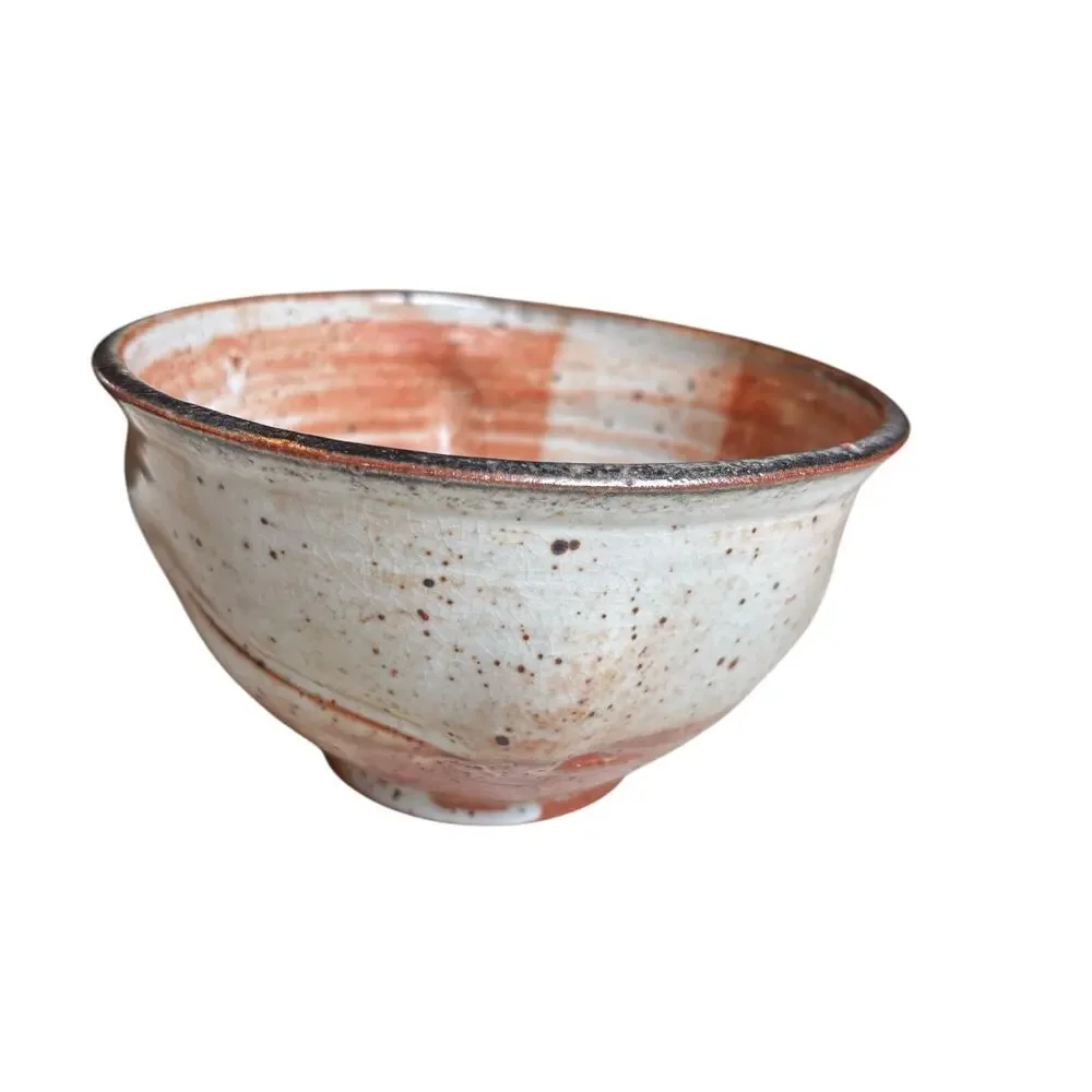 Studio pottery bowl gray brown unique shaped primitive farmhouse cottage decor